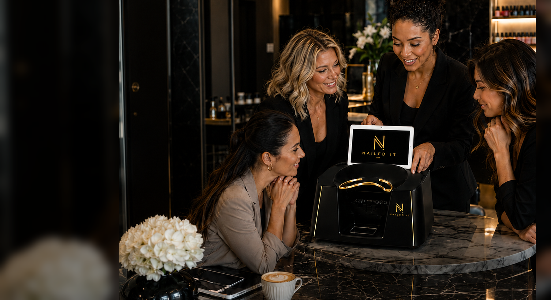 Nailed It countertop nail art machine in a luxury salon